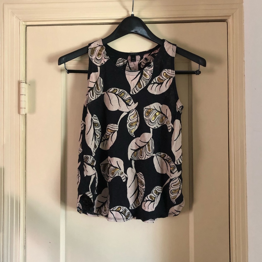 J Crew black linen gold foil tank